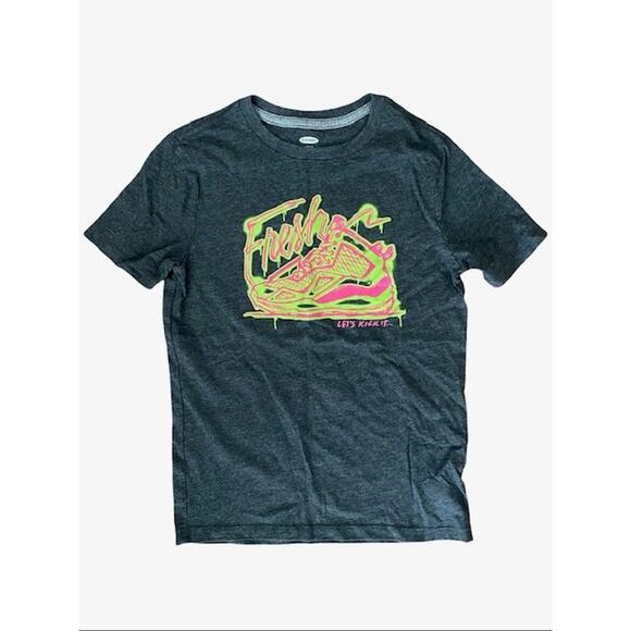 Old Navy Boys Graphic T-Shirt Size L (10-12) – “Fresh Kicks” Neon Sneaker Tee - Picture 1 of 3